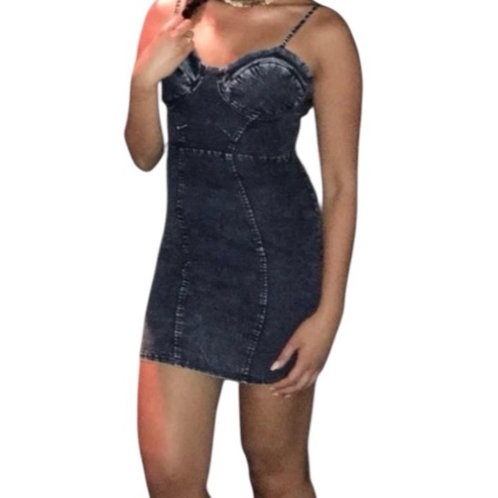 Lac Bleu Sexy Bustier Denim Mini Dress, Sz S